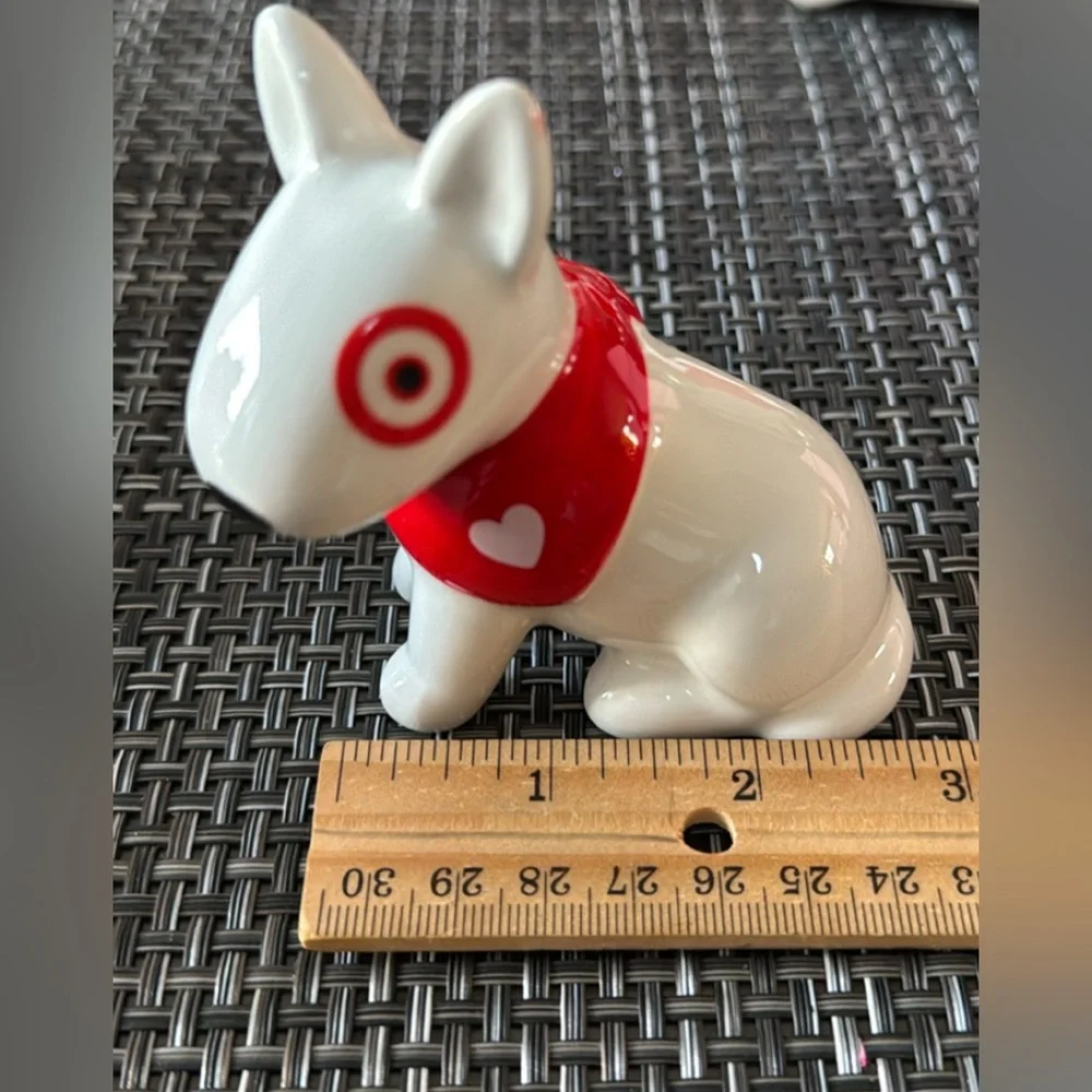 Valentine's Day Target Bullseye Dog Figurine Ceramic Figurine and Target Cart.